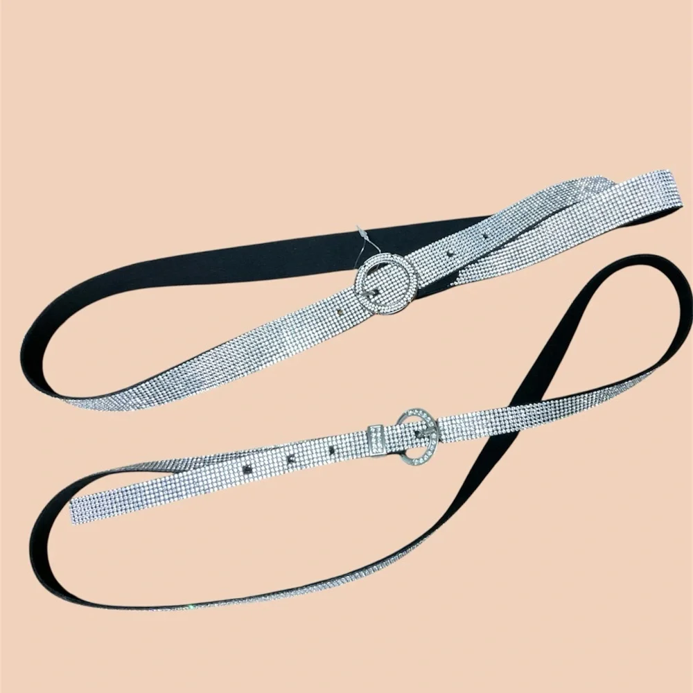 Sparkling Silver Rhinestone Belt Set Suede back